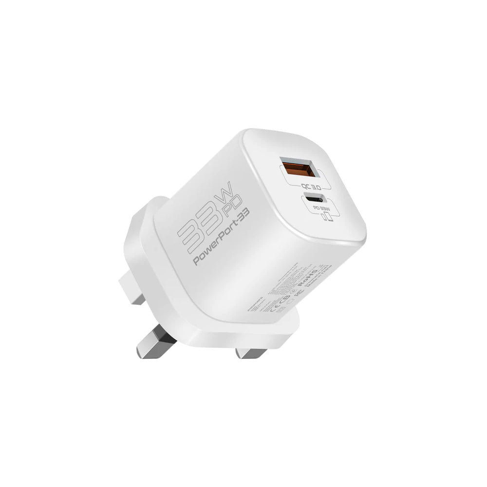 Promate PowerPort-33 33W Power Delivery GaNFast™ Charging Adapter - White